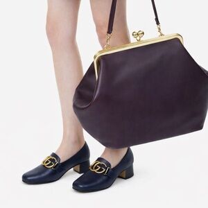 Gucci Victoire 55 Loafers with Antique Gold GG logo leather- preppy classic